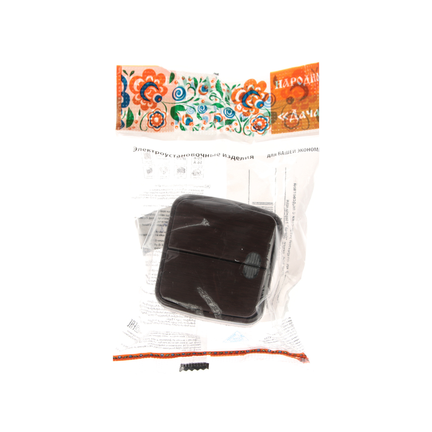 Выключатель Дача ОП 2кл. венге с подсветкой 10А Народная SQ1824-0044