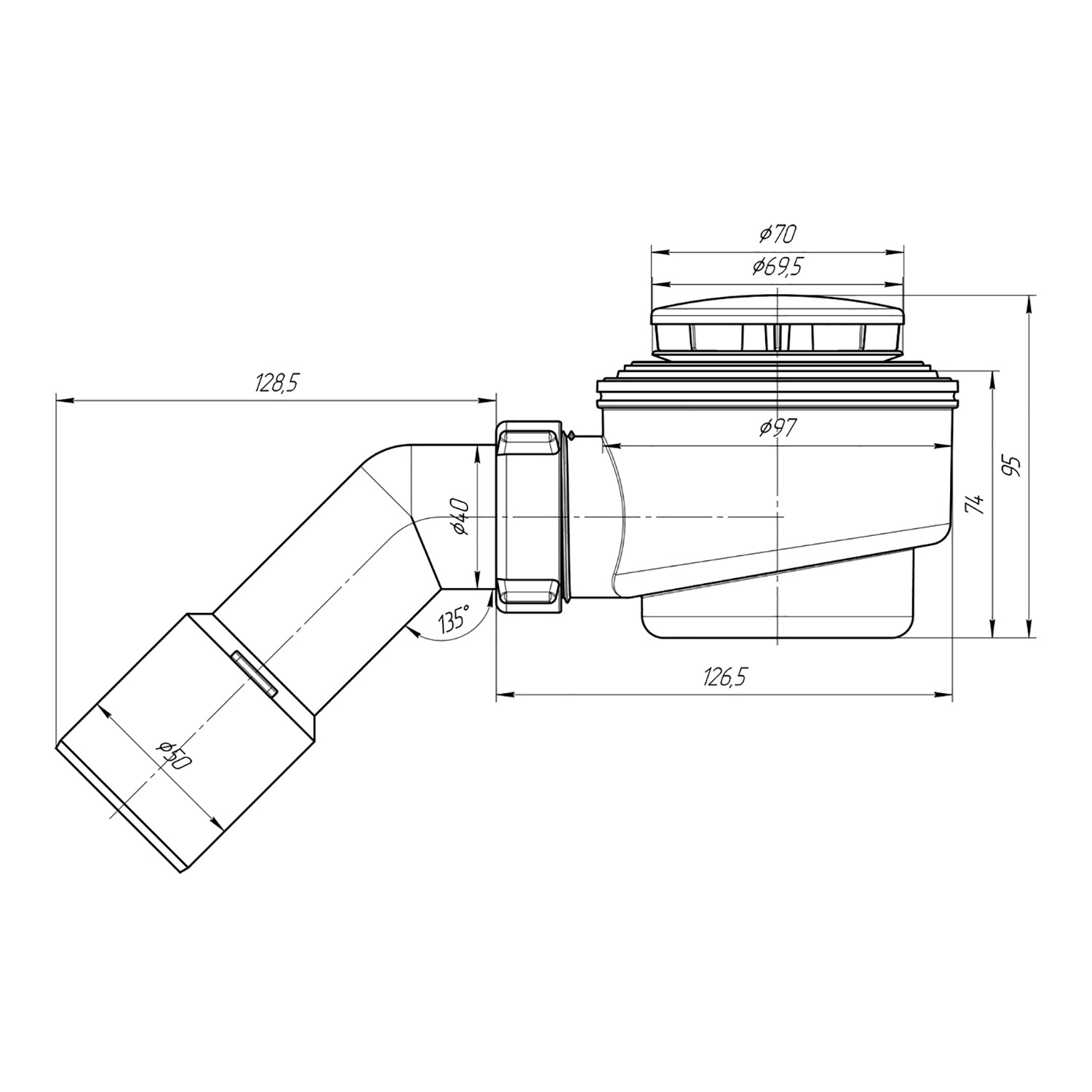 Сифон для душевого поддона 1 1/2",*50/60 Ани с пер.трубой 45 40*50 кнопка хром Е411СL *1/10