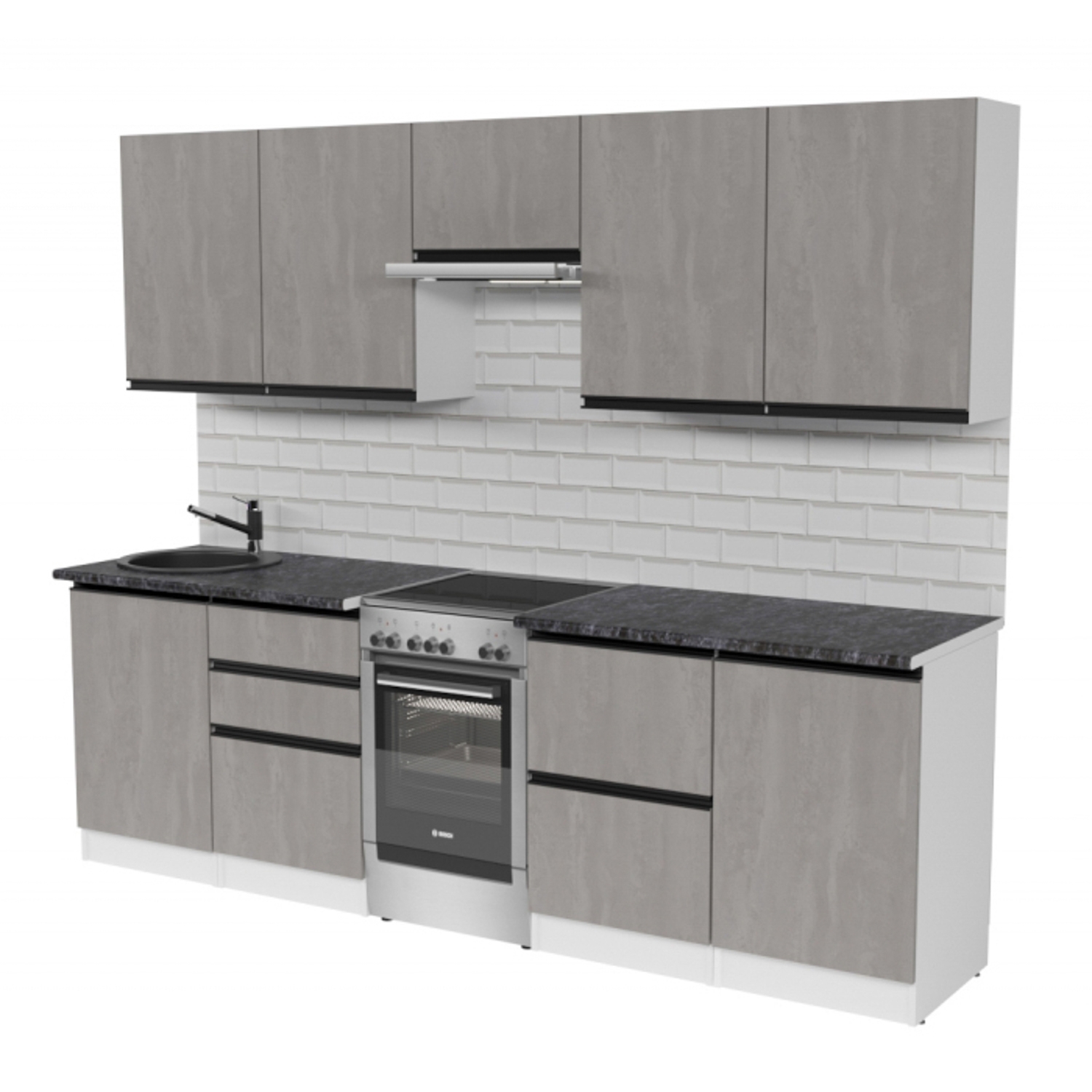 Кухонный гарнитур ГЕРДА Сюита мега 2.5 м, бетон светлый / кастилло темный