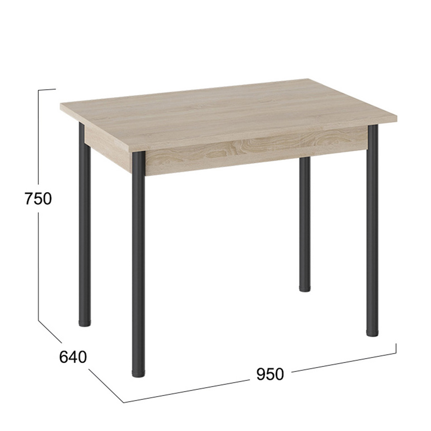 Стол обеденный прямоугольный нераздв.Родос Тип 1 950х640х750мм дуб сонома+опора d40 черный муар *1
