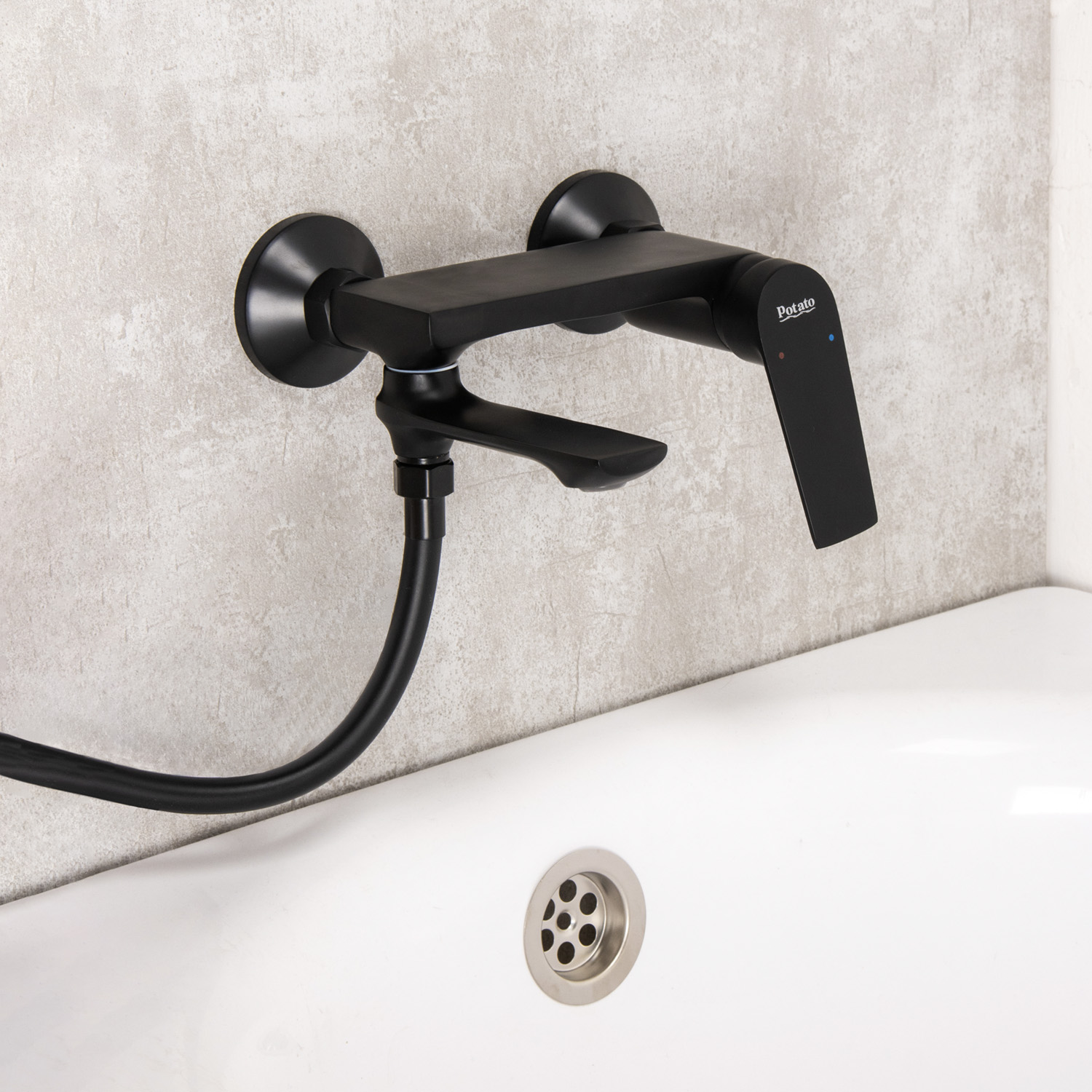Смеситель для ванны "Potato" P30167-6 короткий излив (черный матовый) *1/10