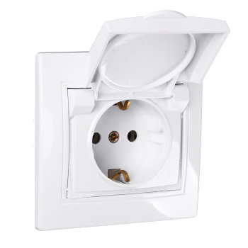 Розетка Intro Plano СП 1-мест. белая зк крышка 2P+E Schuko 16А-250В IP20