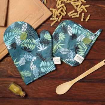 Набор прихваток Папоротник варежка-прихватка 20х28см, прихватка 19х19см 80%хлопок, 20%п/э Этель *1