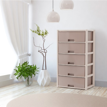 Комод пластм. "Колорит" 5 ящиков выс.1000мм, шир.560мм, гл390мм Беж/св.Беж.М8760"ЗПИ"Альтернатива"*1