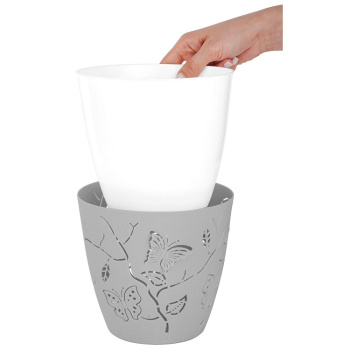 Кашпо пластм. "Butterflies" 0,7л d верха 115мм h105мм серый шторм PT401110025 ("Plast Team") *1/20