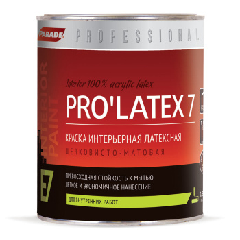Краска латексная для стен и потолков PARADE E7 PRO LATEX, 0.9 л, база А, моющаяся, шелк-матовая