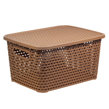 Корзина для хранения пластм. "Ротанг" 280х185х126мм с Крышкой, Бежевый М2372 ("М-Пластика")*1/12