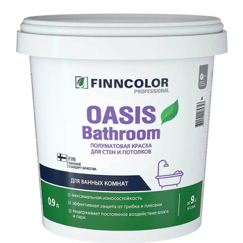Краска акриловая для стен и потолков 0.9 л OASIS BATHROOM полуматовая влагостойкая База A *1