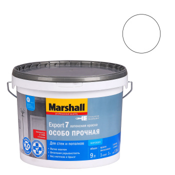 Краска латексная 9 л для стен и потолков MARSHALL EXPORT-7, база BW, матовая, моющаяся