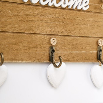 Крючки декоративные дерево "Три сердца. Welcome"МИКС 20х10х2,5 см  3912991