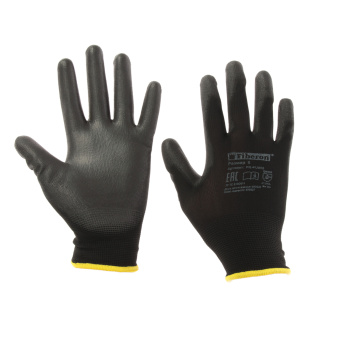 Перчатки рабочие полиэстер, с полиуритановым обливом, Черные, р-р 8(M) PR-PU052 "Fiberon" *1/12/120 Перчатки рабочие полиэстер, с полиуритановым обливом, Черные, р-р 8(M) PR-PU052 "Fiberon" *1/12/120