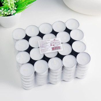 Набор чайных свечей, 3,8х1,6 см, 4 ч, 14 г, 100 штук, белый 7435659