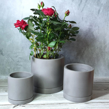 Кашпо гипсовое "Ката" 1,38л d верха 145мм h125мм с поддоном Серый ("VipSet") *3