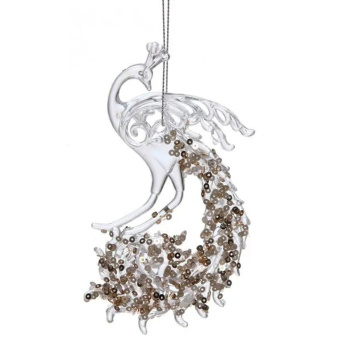 Подвеска "Павлиний хвост" 15*8 см, Белый/Золотой блеск
