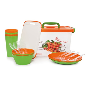 яяяНабор посуды пластм. в контейнере 22 предм./4перс.  С-80940  ("Полимербыт")  *1/6