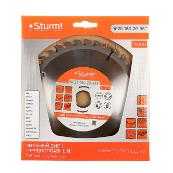 Диск пильный 160*20,0мм 36 зубьев по дереву (9020-160х20х36Т) Sturm *1/50