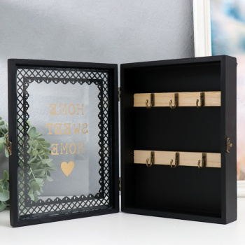 Ключница дерево 6 крючков "Дом, милый дом" чёрная 20х5,5х26 см  9330041