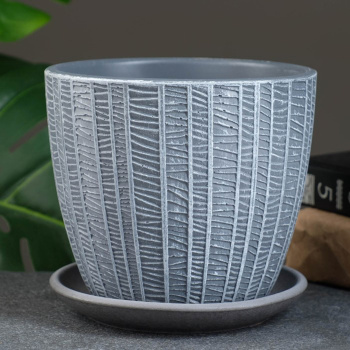 Кашпо керам. "Бутон" "Метро" 1,31л d верха 146мм h130мм с поддоном Светло-серый №2 КС-Б2-111-46 *9