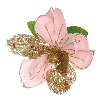 Украшение новогоднее "Пуансеттия - Рожедественская красавица" 23 см, Розовый/Золото