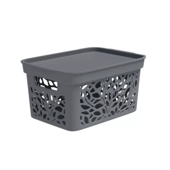 Корзина для хранения пластм. "Leaves" 274х197х140мм с Крышкой 5,5л Серый 83601 ("Полимербыт")*1/18