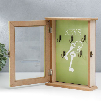 Ключница дерево 5 крючков "Связка ключей" зелёная 25,5х19х6 см 4650549