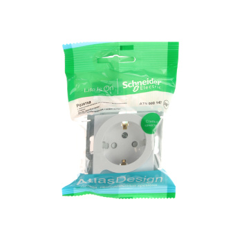 Механизм розетки 1-м СП ATLAS DESIGN с заземл. защ. шторки с выталк. 16А бел. SchE ATN000147