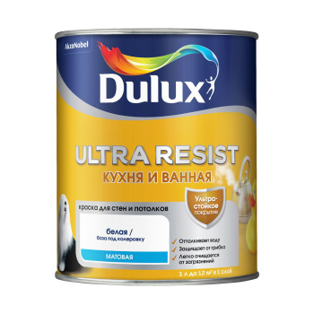 Краска латексная для кухни и ванной 0,9 л Dulux Ultra Resist полуматовая влагостойкая База BС *1