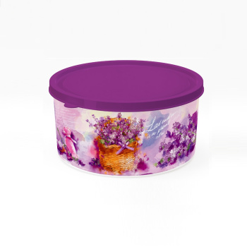 Коробка д/хранения пластм. "Лаванда" 1,9л кругл.193х183х94мм арт.51708 ("Полимербыт) *1/12