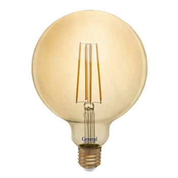 Лампа светодиодная филамент General, Е27, шар, 10 Вт, 1025 Лм, 2700 К, теплый белый