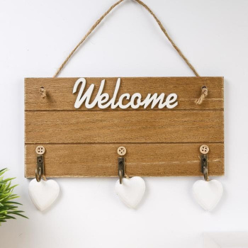 Крючки декоративные дерево "Три сердца. Welcome"МИКС 20х10х2,5 см  3912991