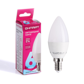 Лампа светодиодная ОНЛАЙТ, Е14, свеча C37, 6 Вт, 470 Лм, 4000 К, нейтральный белый