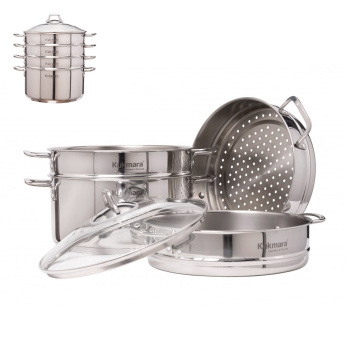 Мантоварка нерж. 7,0л 3 яруса,Стекл.кр.,d верха-280мм,d дна-125мм, Kukmara STM-702803G (Кукмор) *1/2