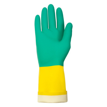 Перчатки латексные с неопреном Кислото-Щелоче-Стойкие Зел./Желт. 1пара р-р"L" 122KHS "А.Д.М." *1/60