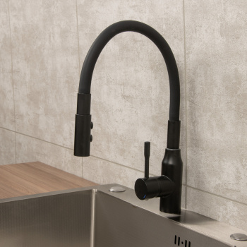 Смеситель для кухни Milardo Meal черный матовый, гибкий излив + душевая насадка M01BL2FM05 *1/10