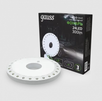 Фонарь кемпинговый Gauss, 24 лампы, 300 Лм, (3хАА) бел.магнит и карабин