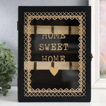 Ключница дерево 6 крючков "Дом, милый дом" чёрная 20х5,5х26 см  9330041