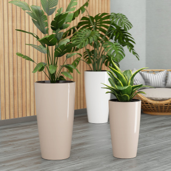 Кашпо пластм. "Рондо" высокое 71л d 400мм h755мм, со вставкой 23л Бежевый М8878 (ЗПИ "Альт.") *1