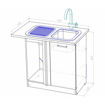 Тумба под мойку 1000х850х600 мм ГЕРДА, с одной дверцей, мокко
