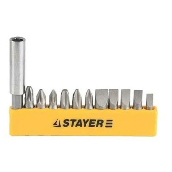 Набор бит 25мм PH/PZ/SL (12шт) магнитный адаптер хвостовик1/4"С (2609-Н12) STAYER *1/20/200