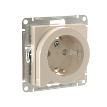 Механизм розетки 1-м СП ATLAS DESIGN с заземл. защ. шторки с выталк. 16А беж. SchE ATN000247