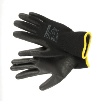 Перчатки рабочие полиэстер, с полиуритановым обливом, Черные, р-р 8(M) PR-PU052 "Fiberon" *1/12/120 Перчатки рабочие полиэстер, с полиуритановым обливом, Черные, р-р 8(M) PR-PU052 "Fiberon" *1/12/120
