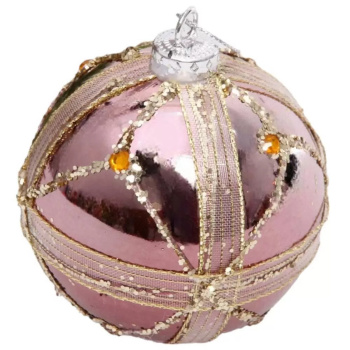 Новогодний шар "Изящные полосы" 8 см, Розовое золото