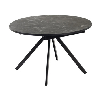 Стол обеденный круглый раздв.ЛОКИ d1200(+380) ЛДСП КАМЕНЬ ЧЕРНЫЙ+опора металл черный матовый*1