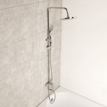 Смеситель для ванны Hans Fetter HF9805, короткий излив, однорычажный, со стойкой для душа, с лейкой