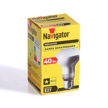 Лампа накаливания Navigator, Е27, рефлектор R63, 40 Вт, 300 Лм,теплый белый свет
