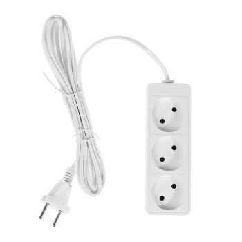 Удлинитель Союз 481S-0303, 3 розетки, 3 м, б/з, 6А, 1300 Вт, 2х0.75 мм², ШВВП, белый Удлинитель Союз 481S-0303, 3 розетки, 3 м, б/з, 6А, 1300 Вт, 2х0.75 мм², ШВВП, белый